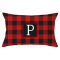 Red and black buffalo plaid lumbar pillow cover with white letter P print - Letter P Style (YZ022-16)