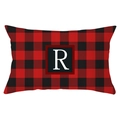 Christmas buffalo plaid lumbar pillow case with white letter R on red and black grid - Letter R Style (YZ022-18)