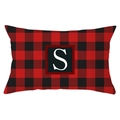 Christmas lumbar pillow cover with red buffalo plaid pattern and white letter S monogram - Letter S Style (YZ022-19)