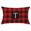 Christmas peach skin waist pillow case with buffalo plaid and letter T print - Letter T Style (YZ022-20)