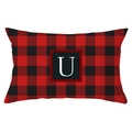 Christmas peach skin waist pillow case with red buffalo plaid and white letter U - Letter U Style (YZ022-21)