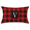 Red and black buffalo plaid lumbar pillow case with white letter V print design - Letter V Style (YZ022-22)