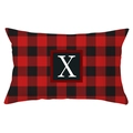 Christmas buffalo plaid lumbar pillow cover with white letter X on red and black grid - Letter X Style (YZ022-24)