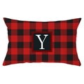 Red and black buffalo plaid lumbar pillow cover with white printed letter Y - Letter Y Style (YZ022-25)
