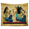 Ancient Egyptian Pharaoh wall tapestry with hieroglyphics and figures on papyrus background - 95x73cm / Egyptian Women and Hieroglyphs (CGT032-1) / Brushed Fabric