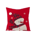 Housse de coussin de Noël rouge avec broderie bonhomme de neige et écharpe à carreaux - 45x45CM (Sans Noyau) / Appliqué Bonhomme de Neige Rouge (JYM085-7)