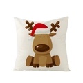 Housse de coussin Noël avec motif renne de dessin animé et bonnet rouge sur fond blanc - 45x45CM (Sans Noyau) / Renne de Dessin Animé Mignon (JYM085-12)