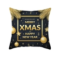 Housse de coussin Noël en peau de pêche avec aiguilles de pin dorées et vœux sur noir - Style Aiguilles de Pin Noir Or Noël Bonne Année (TPR220-5)