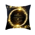 Housse de coussin de Noël noir et or avec motif couronne festive et scintillante - Style Cercle Brillant Bénédiction Noël Nouvel An (TPR220-7)