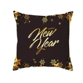 Taie d'oreiller en peau de pêche noire avec texte Happy New Year doré et motifs étoiles - Style Pentagramme Doré Bonne Année (TPR220-8)