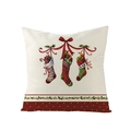 Housse de coussin de Noël avec chaussettes imprimées et motifs festifs de houx et bonbons - 45x45CM (Sans Noyau) / Chaussettes de Noël Suspendues (JYM085-18)