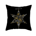 Housse de coussin de Noël noire avec renne doré et motifs de flocons de neige - Style Grand Motif Étoile Éléments de Noël (TPR220-10)