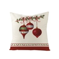 Housse de coussin Noël avec ornements rouges, motifs houx et texture tissu beige - 45x45CM (Sans Noyau) / Décor de Boules de Noël (JYM085-19)