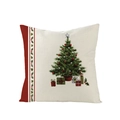 Housse de coussin de Noël avec sapin imprimé et bordure festive sur tissu en lin - 45x45CM (Sans Noyau) / Sapin de Noël et Cadeaux (JYM085-20)