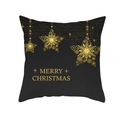 Housse de coussin de Noël noir et or avec étoiles en flocons et texte Merry Christmas - Style Suspendu Trois Étoiles Flocon de Neige (TPR220-12)