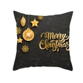 Housse de coussin de Noël noire et dorée avec motifs de flocons et texte festif - Style Boule Flocon de Neige Noir Or Joyeux Noël (TPR220-14)
