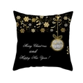 Housse de coussin peau de pêche noire avec flocon doré et motif de Noël élégant - Style Flocon de Neige Or Argent Noël Nouvel An (TPR220-15)