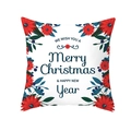 Red festive Christmas peach skin cushion cover with floral wreath print on white background - Berry Leaf Wreath Style (TPR224-5)