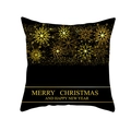 Housse de coussin de Noël noire et dorée avec des flocons et texte Merry Christmas - Style Texture de Poudre Flocon de Neige Noir Or (TPR220-16)
