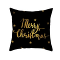Housse de coussin de Noël noire avec texte Merry Christmas doré et motifs d'étoiles - Style Texte Joyeux Noël Noir Or (TPR220-18)