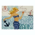 Tovaglietta in lino con stampa sirena e ancora per decorazione tavola a tema nautico - 32X42cm (Materiale Cotone Lino) / Sirena Bionda con Ancora (CD015-3)