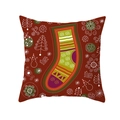 Red Christmas peach skin pillowcase with festive stocking and snowman print - Dark Red Snowman Sock Style (TPR224-8)