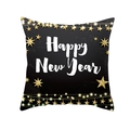 Housse de coussin noir et or Happy New Year avec étoiles sur tissu peau de pêche - Style Nouvel An Étoilé Guirlandes Lumineuses (TPR220-20)
