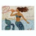 Sottopiatto vintage con sirena, motivi nautici e design a tema oceanico - 32X42cm (Materiale Cotone Lino) / Sirena dai Capelli Lunghi con Conchiglia (CD015-2)