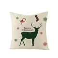 Housse de coussin de Noël avec renne et inscription Merry Christmas sur lin beige - 45x45CM (Sans Noyau) / Silhouette de Renne Verte (JYM085-28)