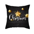 Housse de coussin Noël texture bois noir avec motifs d'ornements dorés chic - Style Boule Dorée Grain de Bois Noir Joyeux Noël (TPR220-21)