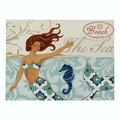 Tovaglietta in lino con stampa sirena vintage e scritte a tema marino per tavola - 32X42cm (Materiale Cotone Lino) / Sirena Vintage con Faro (CD015-4)