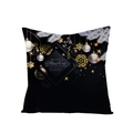 Black Christmas pillowcase with golden snowflakes and Merry Christmas lettering - Christmas Ornaments and Pine (JYM068-2) / 45*45cm (Pillow Not Included)