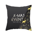 Housse de coussin en peau de pêche avec renne doré et slogan X-MAS EVENT sur noir - Style Flocon de Neige Renne Divisé en Diagonale (TPR220-23)