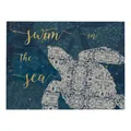 Linen placemat with teal sea turtle mandala print and gold Swim in the sea text - 32x21cm / Mandala Texture Sea Turtle (CD015-28)