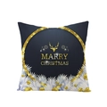 Blue Christmas polyester pillowcase with golden elk and Marry Christmas print - Gold Reindeer Head (JYM068-4) / 45*45cm (Pillow Not Included)