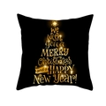 Housse de coussin de Noël en peau de pêche noire avec motif sapin de Noël doré - Style Texte Sapin de Noël Noël Nouvel An (TPR220-25)