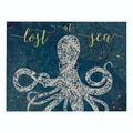 Octopus mandala cotton linen placemat in navy blue with lost at sea golden text - 32x21cm / Mandala Texture Octopus (CD015-29)