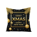 Christmas polyester cushion cover in black and gold with festive holiday prints - New Year Wishes Ornament (JYM068-5) / 45*45cm (Pillow Not Included)