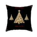 Housse de coussin noire avec sapins dorés scintillants et texte Merry Christmas - Style Trois Sapins de Noël Pailletés Or (TPR220-26)