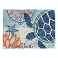 Linen placemat with sea turtle and coral prints in blue and orange for dining tables - 32x21cm / Artistic Turtle and Coral (CD015-11)