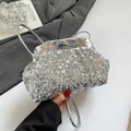 Borsa tote chic con paillettes argento con bordi a pieghe e tracolla sottile - Argento