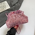 Borsa tote con paillettes rosa, manico metallico arricciato e finitura scintillante - Rosa