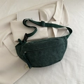 Minimalist dark green corduroy crescent belt bag with adjustable nylon strap - Green