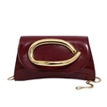 Classic dark red patent leather evening clutch with gold horsebit buckle and chain strap - Red