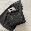 Borsa tote nera plissettata con fiocchi bianchi e sottili spalline lunghe - Nero