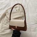 Bolso de hombro minimalista en crema y marrón con hebilla metálica dorada elegante - Marrón