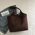 Sac fourre-tout en daim marron avec nœud et doublure à carreaux sur blanc - Marron