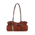 Retro-Shopper aus braunem Wildleder mit Lederriemen und böhmischem Holzperlenanhänger - Braun mit Anhänger