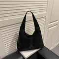 Minimalist black leopard print suede hobo bag for women with large capacity and sleek design - Black Leopard