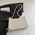 Chic beige woven underarm bag with thin leather strap and metallic gold accents - Off-White (Without Pendant)